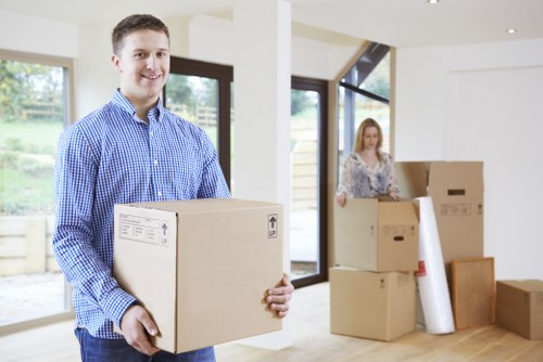 Commercial furniture being prepared for transport during an office move