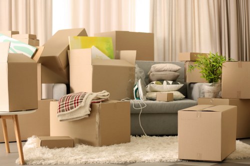 Professional movers loading household items into a removals van
