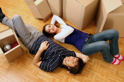 Carefully labelled boxes ready for loading during an Ilford move